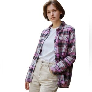 Columbia Pink Plaid Flannel Shirt Size Medium